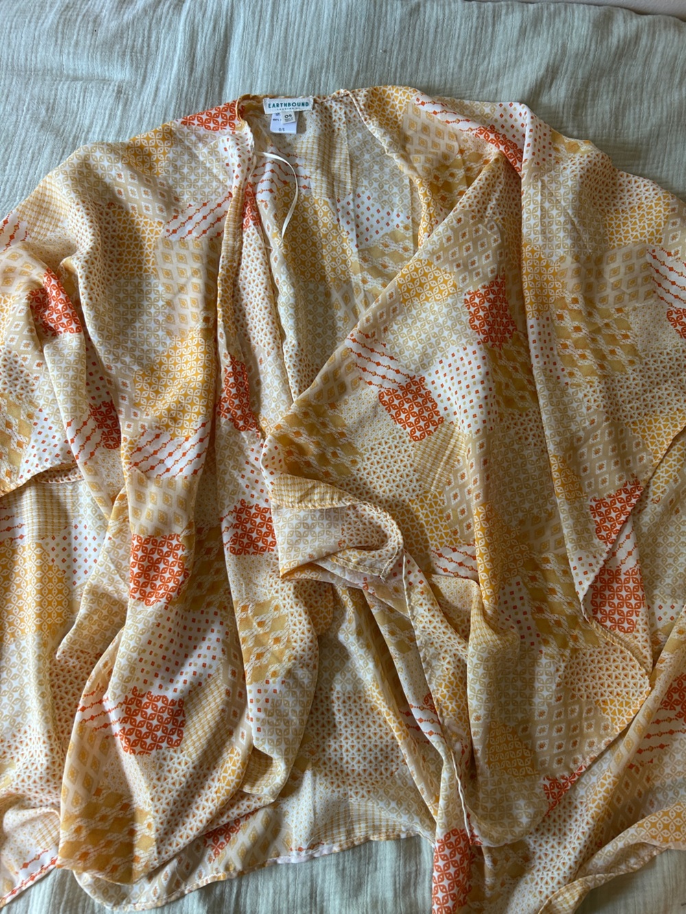 EARTHBOUND Orange Patchwork Print Wrap Top